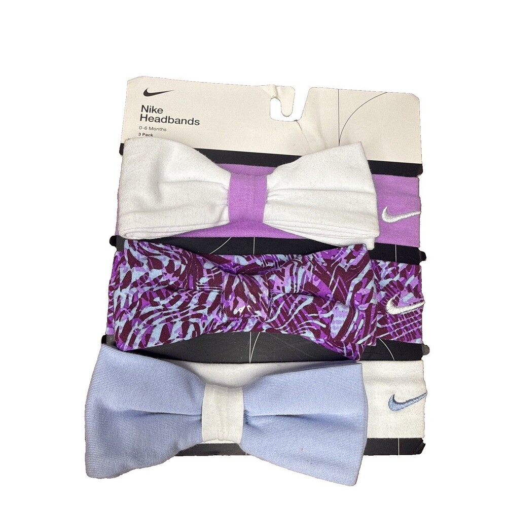 Nike Baby Girls Stretch Headbands Pack of 3 NWT 0-6 Months Bow Hairband Multicol